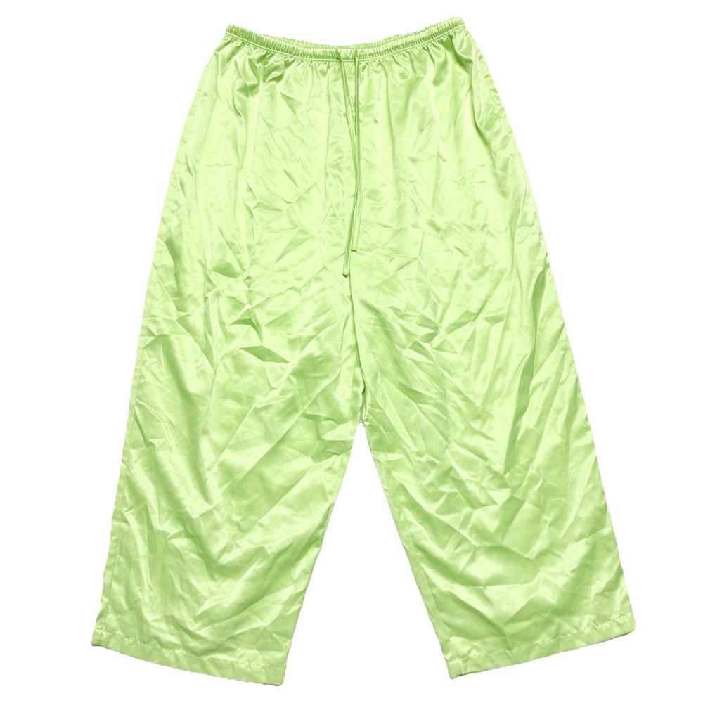 Vintage Cabernet Satin Lounge Pajama Pants Lime Green Silky Drawstring Womens M